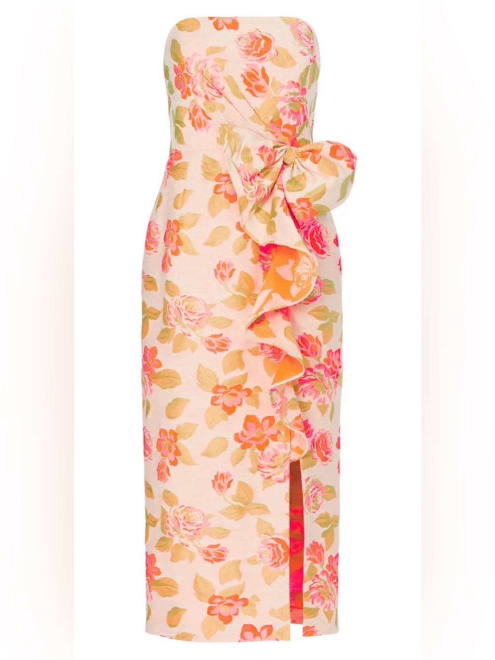 NWT Shoshanna Midnight Strapless Floral Brocade Gown Front Slit Size 10